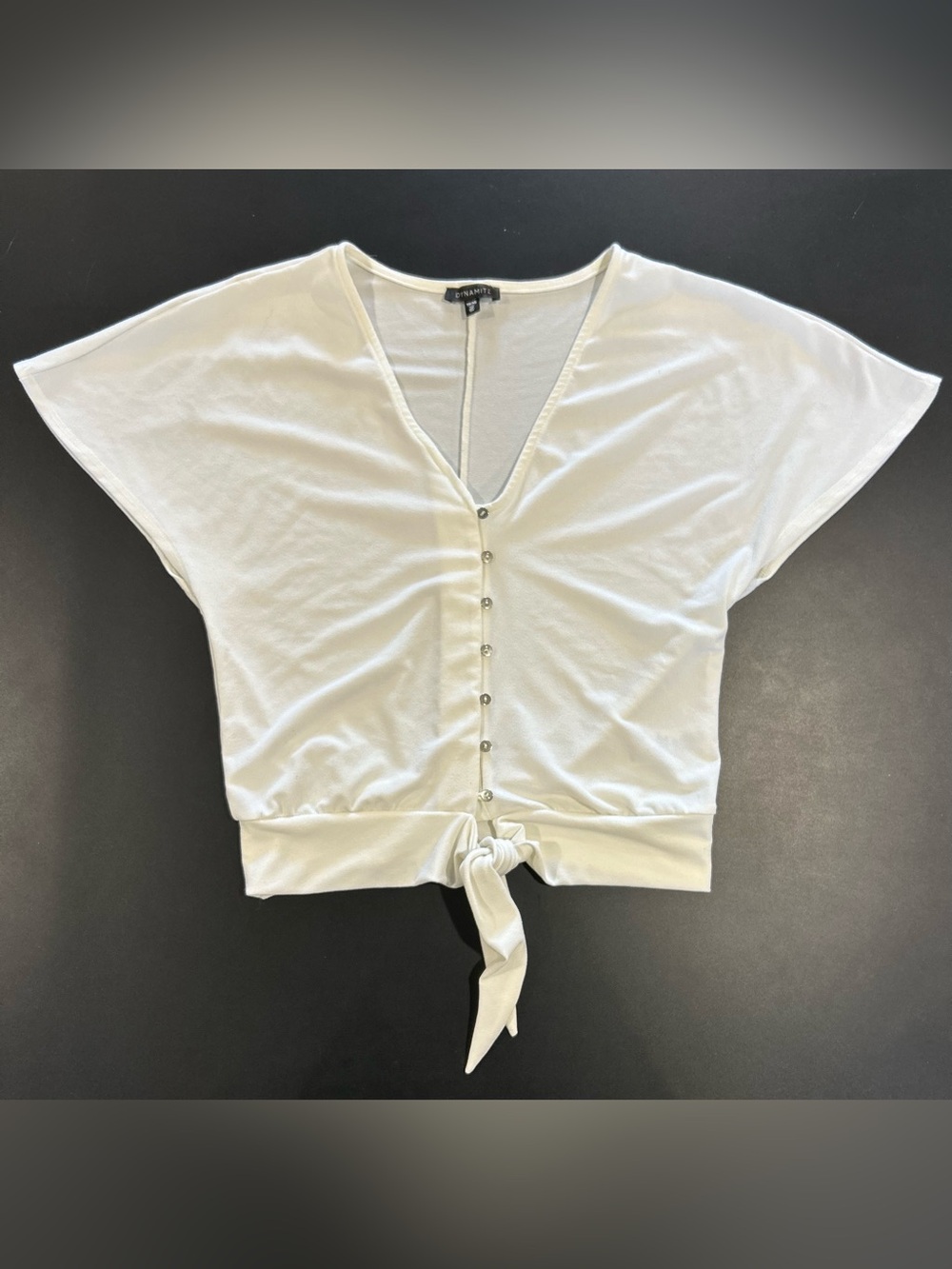 Dynamite White Button-Front Tie Crop Top